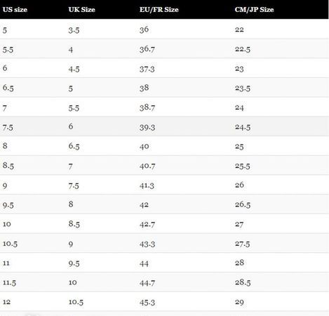 耐克鞋码表对照表