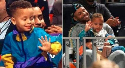 ​简直如出一辙！库里晒抱儿子看球照，或许这就是传承！